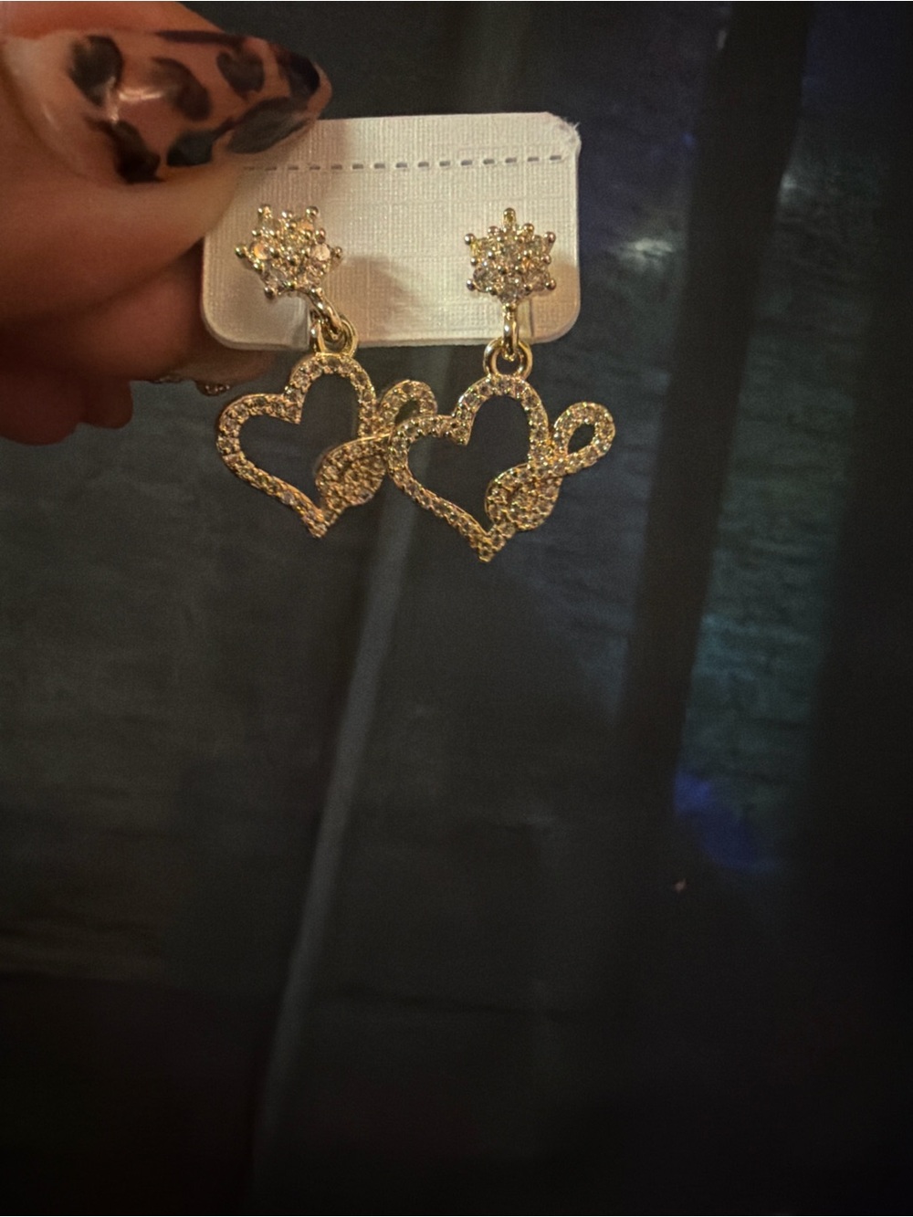 Sparkling Gold Double Heart Drop Earrings - Women's Fashion Jewelry
